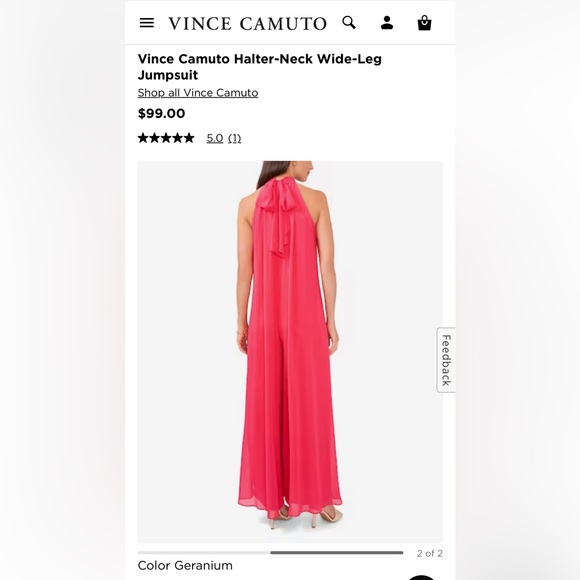 VINCE CAMUTO Halter-Neck Wide-Leg Jumpsuit in Pomegranate Pink size Medium. NWT - Picture 2 of 11